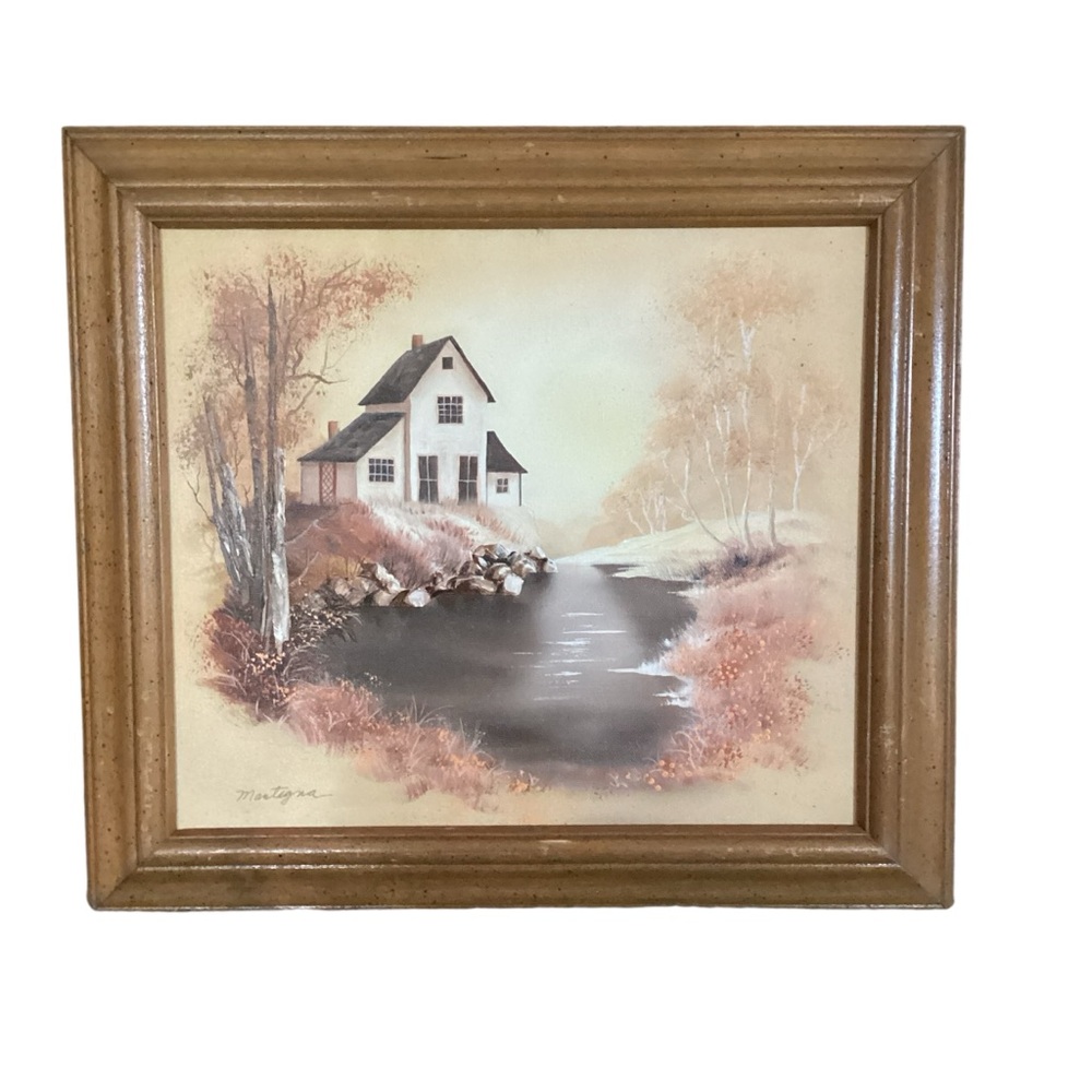 Vintage 1986 Fall Oil Painting “A Peaceful View” Framed Signed Mantegna